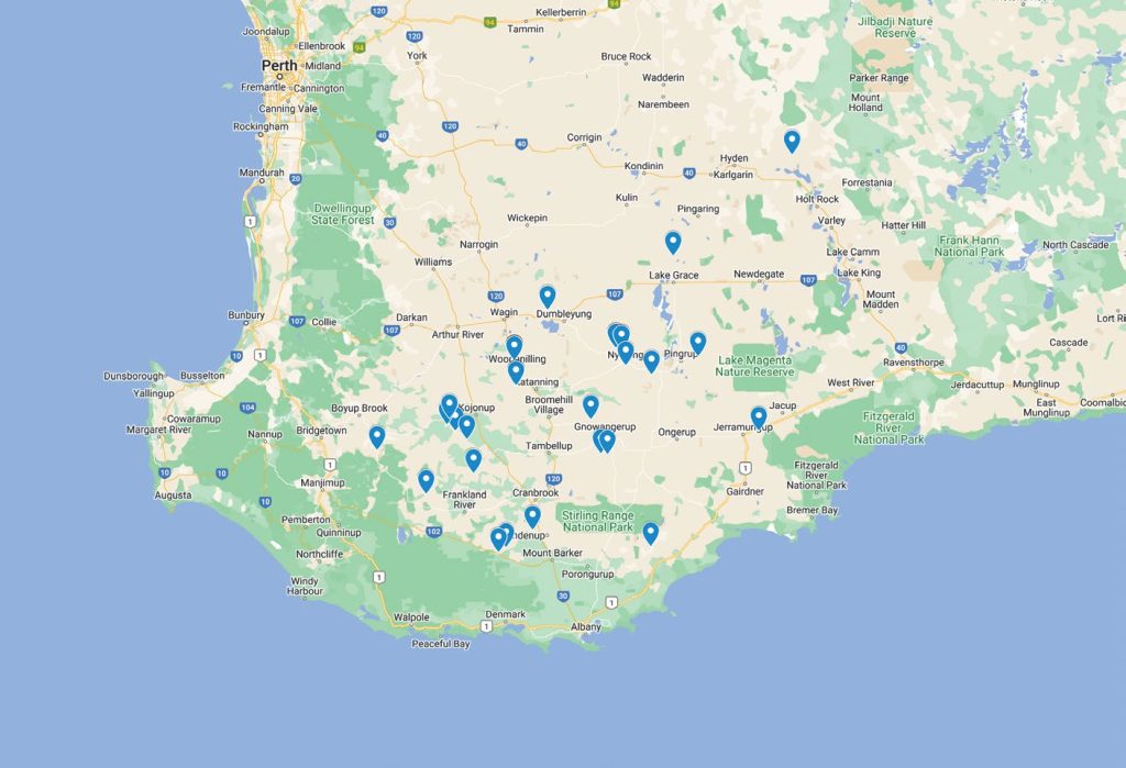Locality of NVT trial sites in Albany from 2020 to 2024
