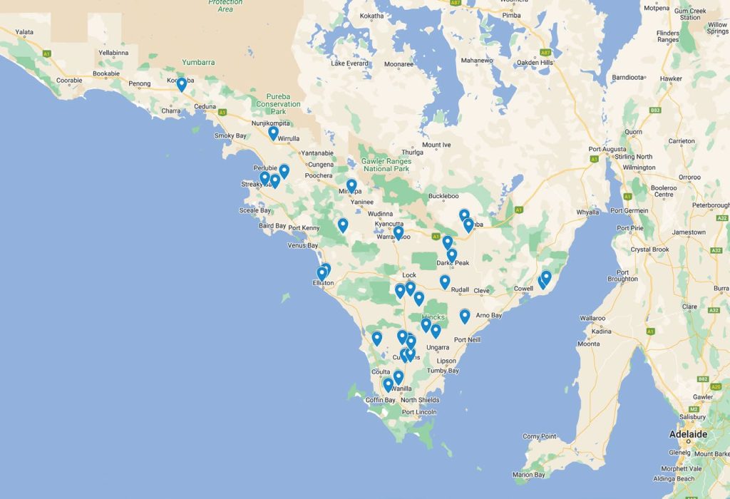 Locality of NVT trial sites in Eyre Peninsula from 2020 to 2024.