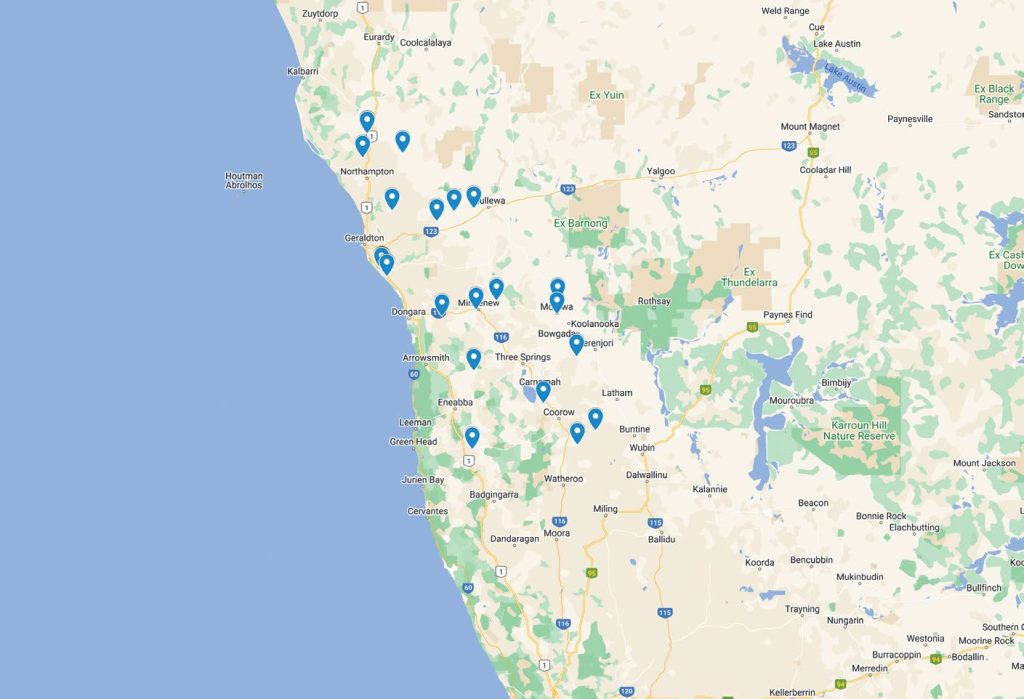 Locality of NVT trial sites in Geraldton from 2020 to 2024.