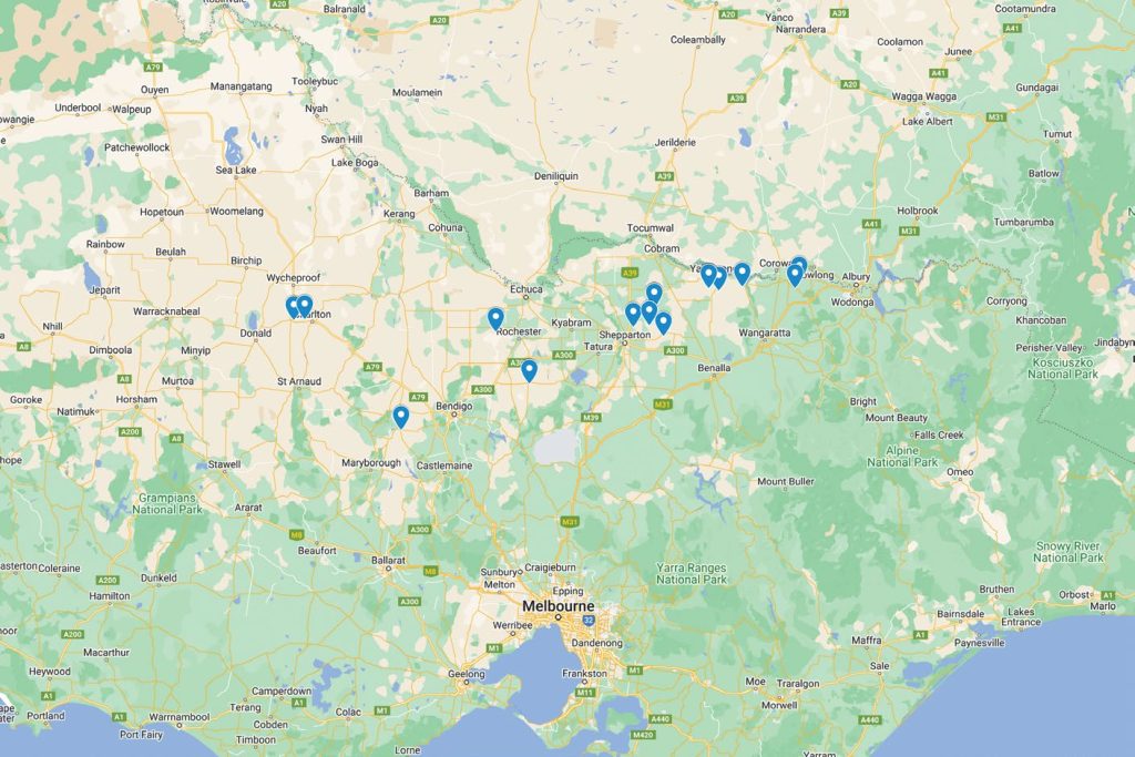 Locality of NVT trial sites in Northern Victoria from 2020 to 2024.
